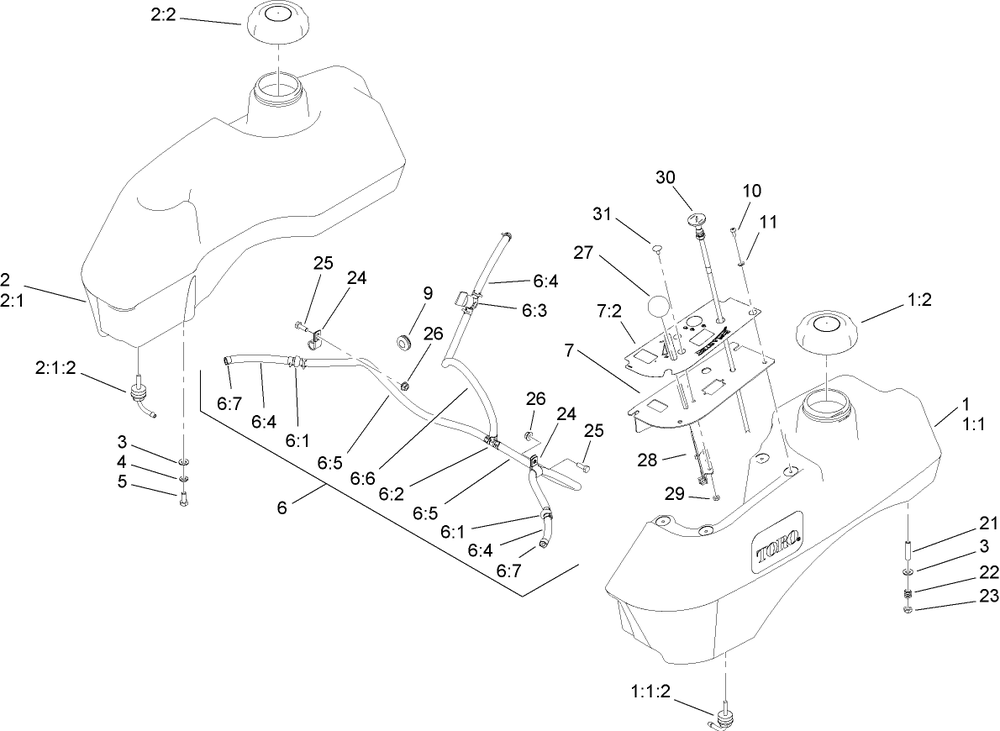 Fuel System Assembly Diagram and Parts List for 74410 (260002001-260999999)(2006) Toro Lawn Mower