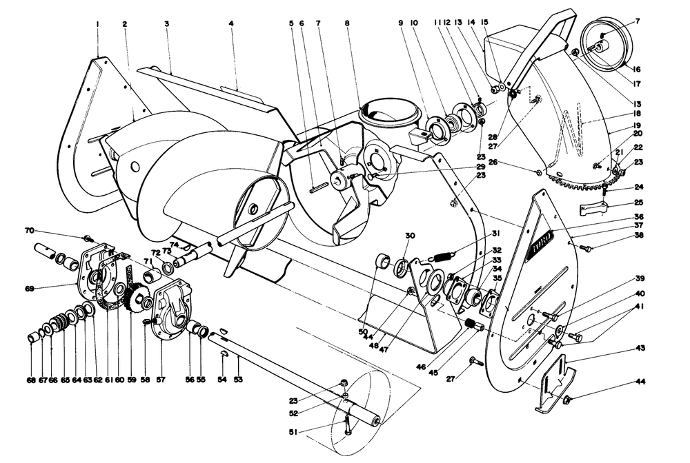 Auger Assembly Diagram and Parts List for 38160 4000001 - 4999999 Toro Snow Blower