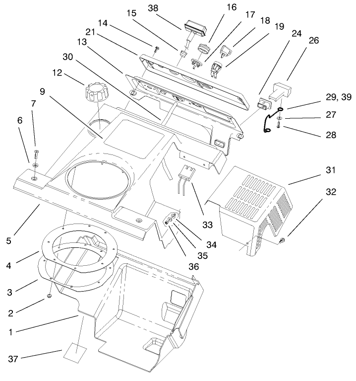 Shroud Assembly Diagram and Parts List for 38430 9900001 - 9999999 Toro Snow Blower