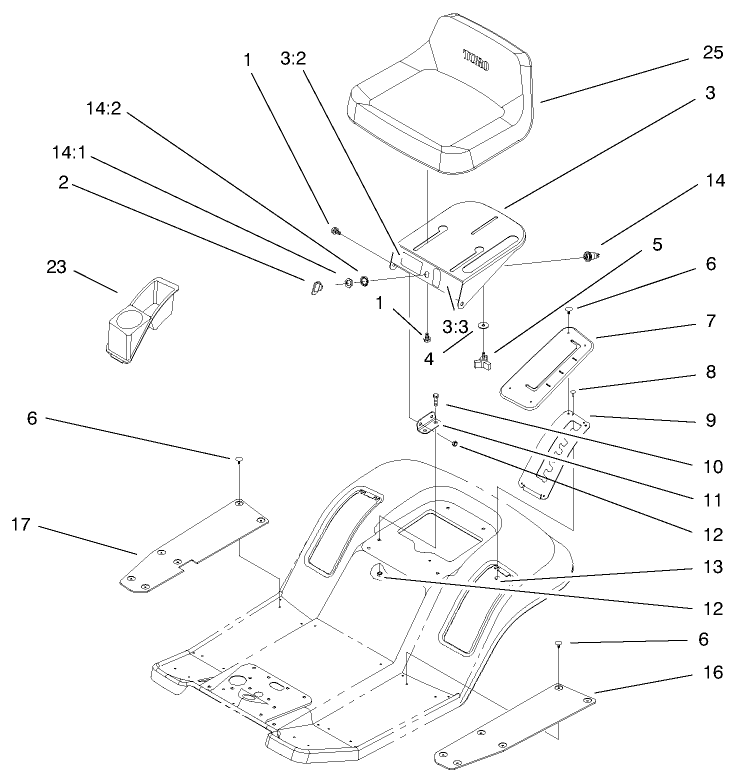 Rear Body & Seat Assembly Diagram and Parts List for 71240 9900001 - 9999999 Toro Lawn Tractor
