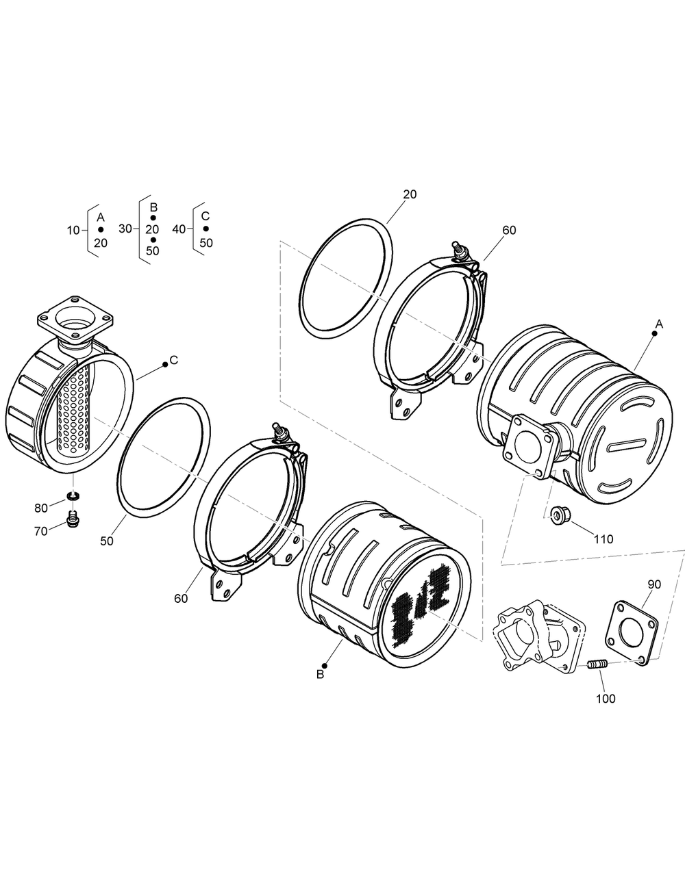 Diesel Oxidation Catalyst Muffler Assembly Diagram and Parts List for 22530 414400000 - 999999999 Toro Lawn Tractor Accessories