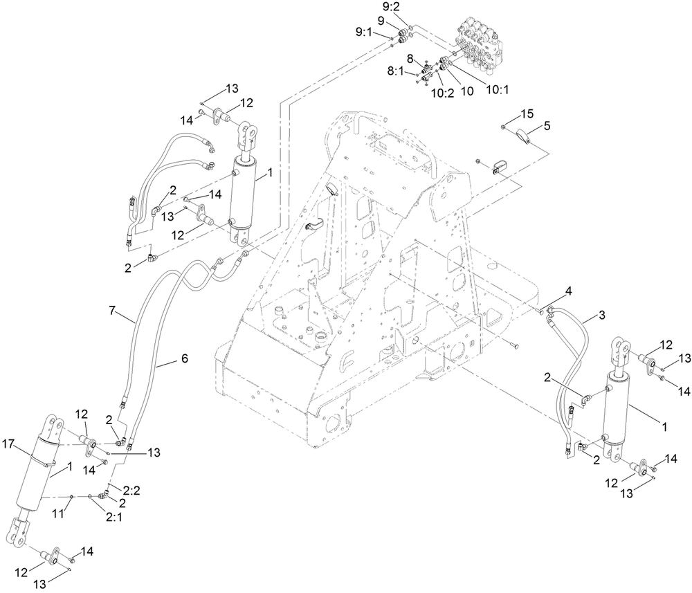 Hydraulic Cylinder Assembly Diagram and Parts List for 22218 407600000 - 411799999 Toro Lawn Tractor Accessories