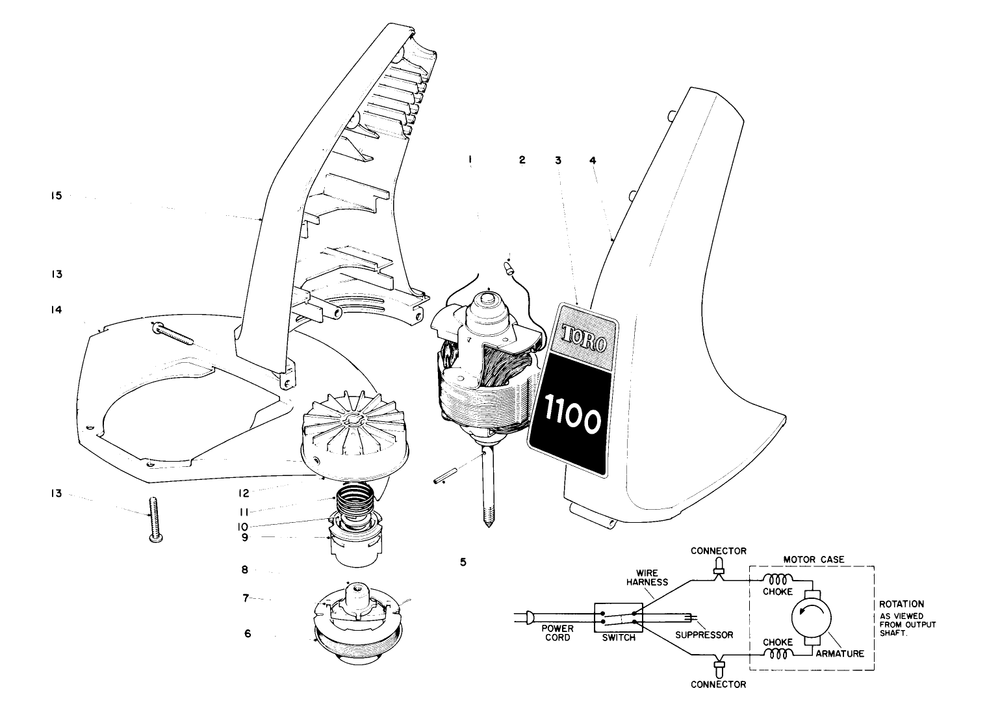 Motor And Housing Assembly Diagram and Parts List for 51319 1000001 - 1999999 Toro Trimmer