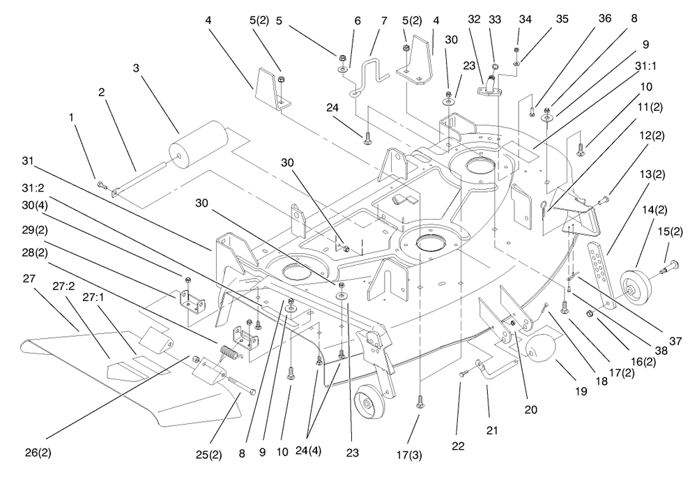 Deck Assembly Diagram and Parts List for 78358 8900001 - 8999999 Toro Lawn Mower