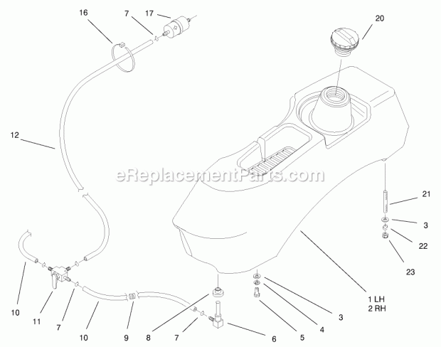 Fuel System Assembly Diagram and Parts List for 74174 200000001-200999999 Toro Lawn Mower