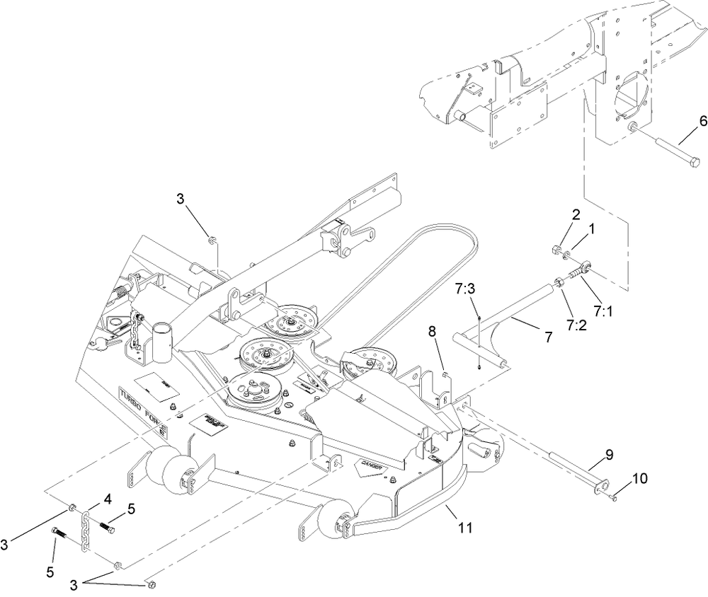 Deck Connection Assembly Diagram and Parts List for 74264TE (260000001-260999999)(2006) Toro Lawn Mower
