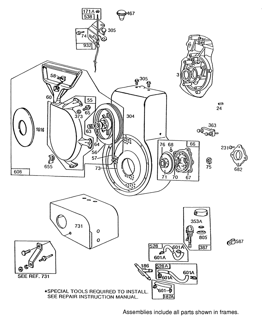 Engine Briggs & Stratton Model 252416 Type 0756-01 & 0757-01 (Model No. 38580 & 38565) Diagram and Parts List for 38565 9000001 - 9999999 Toro Snow Blower