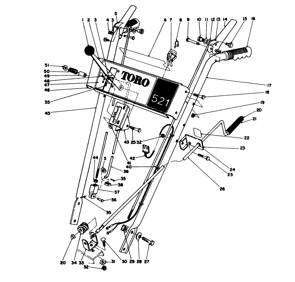 Handle Assembly Diagram and Parts List for 38052 6000001 - 6999999 Toro Snow Blower