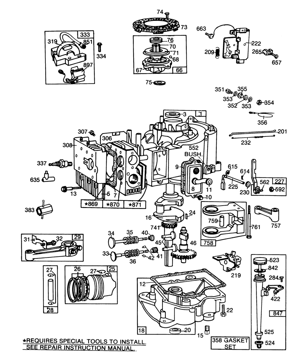 Engine Briggs & Stratton Model No. 253707-0177-01 Diagram and Parts List for 56170 5000001 - 5999999 Toro Lawn Tractor Accessories