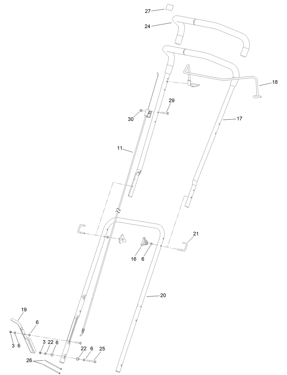 Handle Assembly Diagram and Parts List for 2616 400000000 - 999999999 Toro Lawn Tractor Accessories