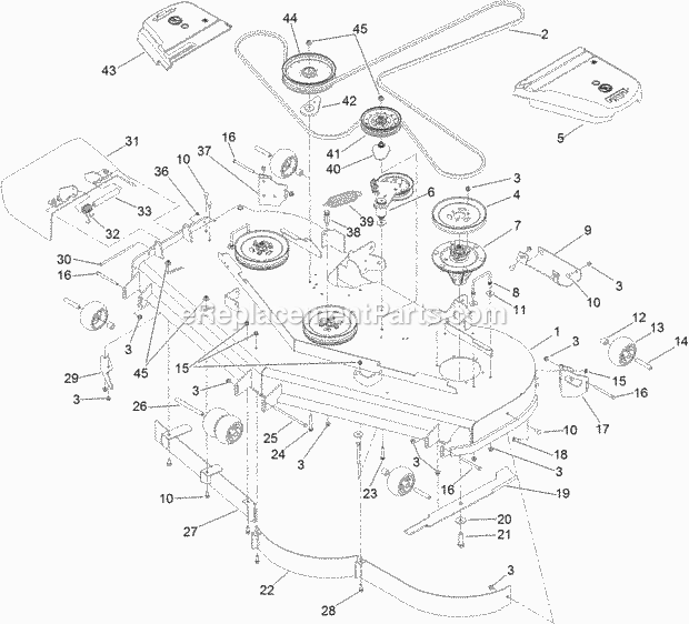 Deck Assembly Diagram and Parts List for 74916 312000001-312999999 Toro Lawn Mower