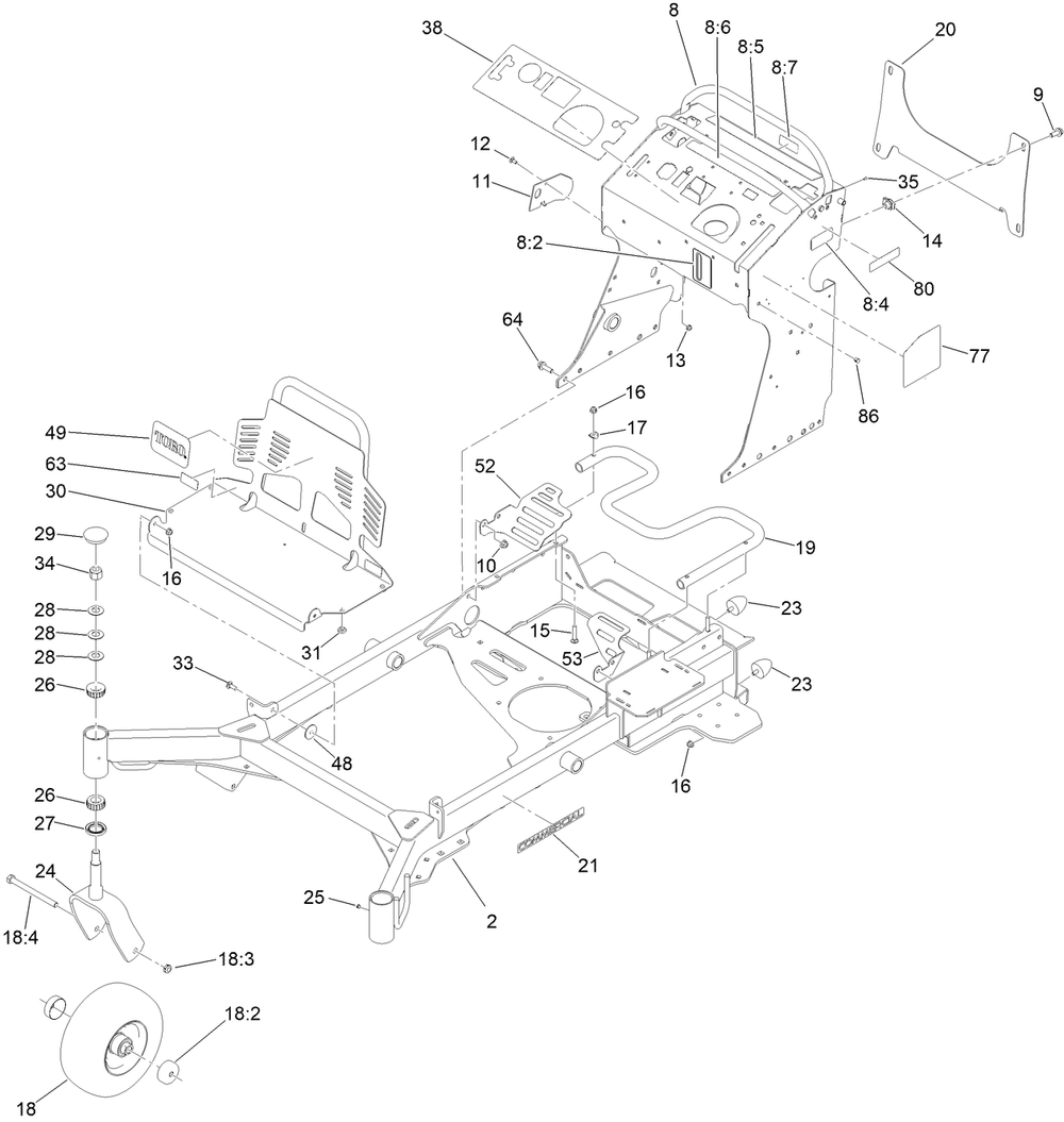 Frame Assembly Diagram and Parts List for 72519 412800000 - 414265248 Toro Lawn Mower