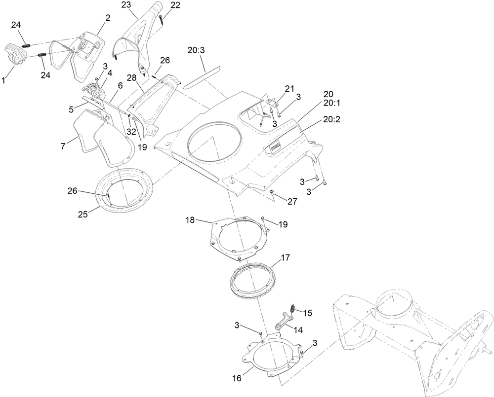 Shroud And Chute Assembly Diagram and Parts List for 38754 414142000 - 999999999 Toro Snow Blower