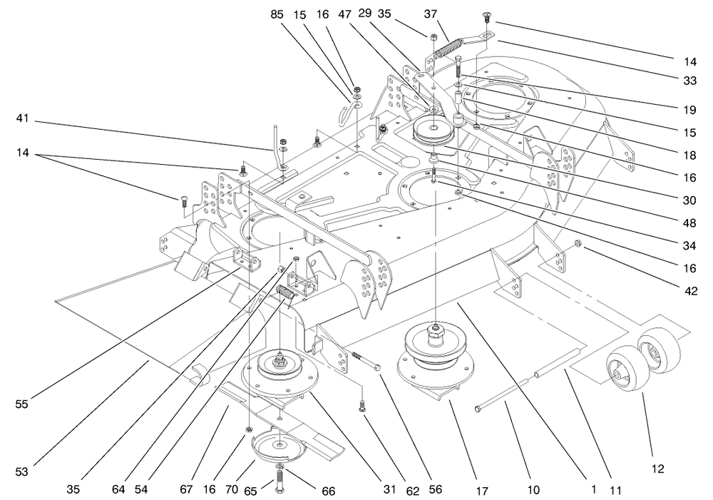 Deck And Spindle Assembly Diagram and Parts List for 30151 990001 - 999999 Toro Lawn Mower