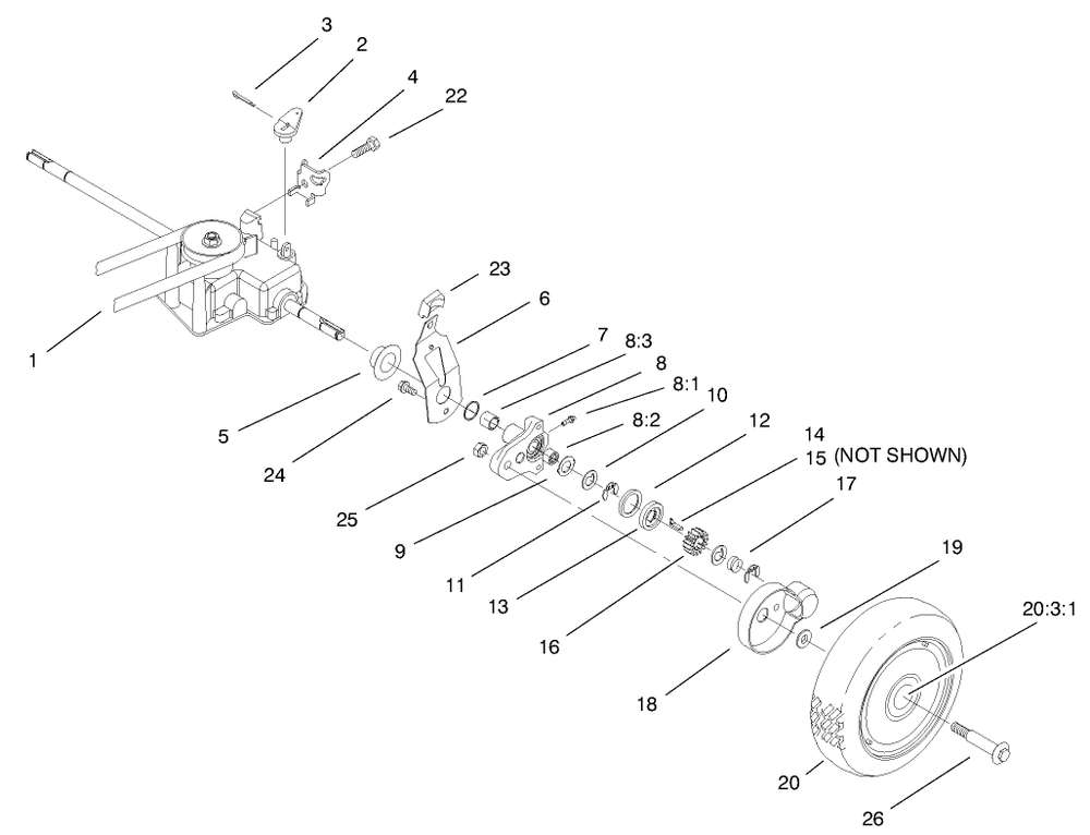 Gear Case & Wheel Assembly Diagram and Parts List for 20044 99000001 - 99999999 Toro Lawn Mower