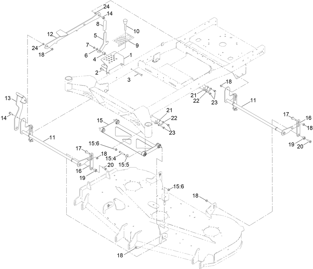 Decklift Assembly Diagram and Parts List for 76610 400000000 - 417419999 Toro Lawn Tractor