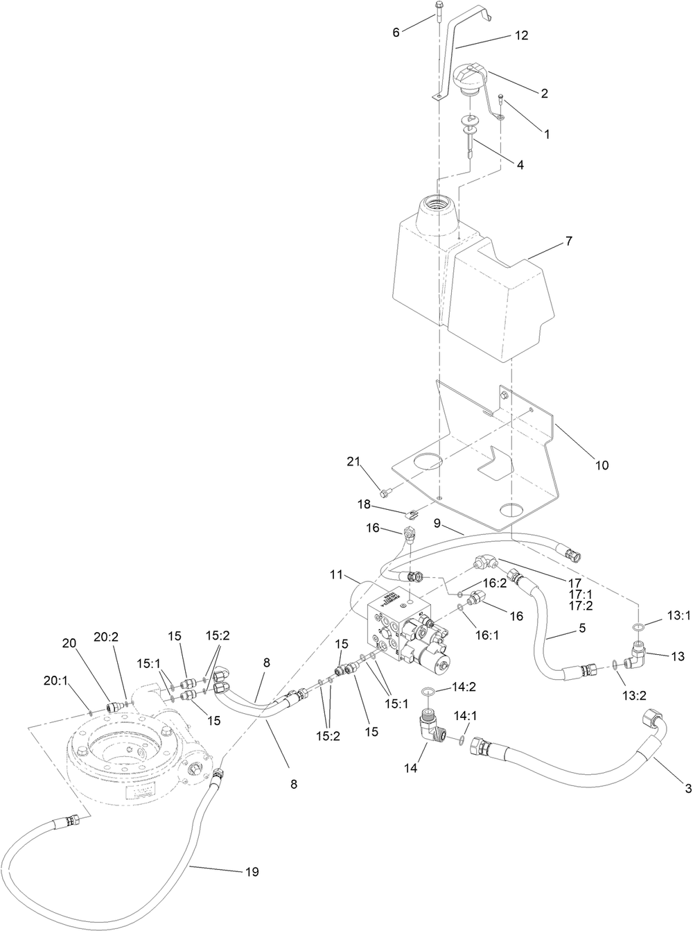 Hydraulic Manifold Assembly Diagram and Parts List for 68141G 400000000 - 415999999 Toro Cement Mixer