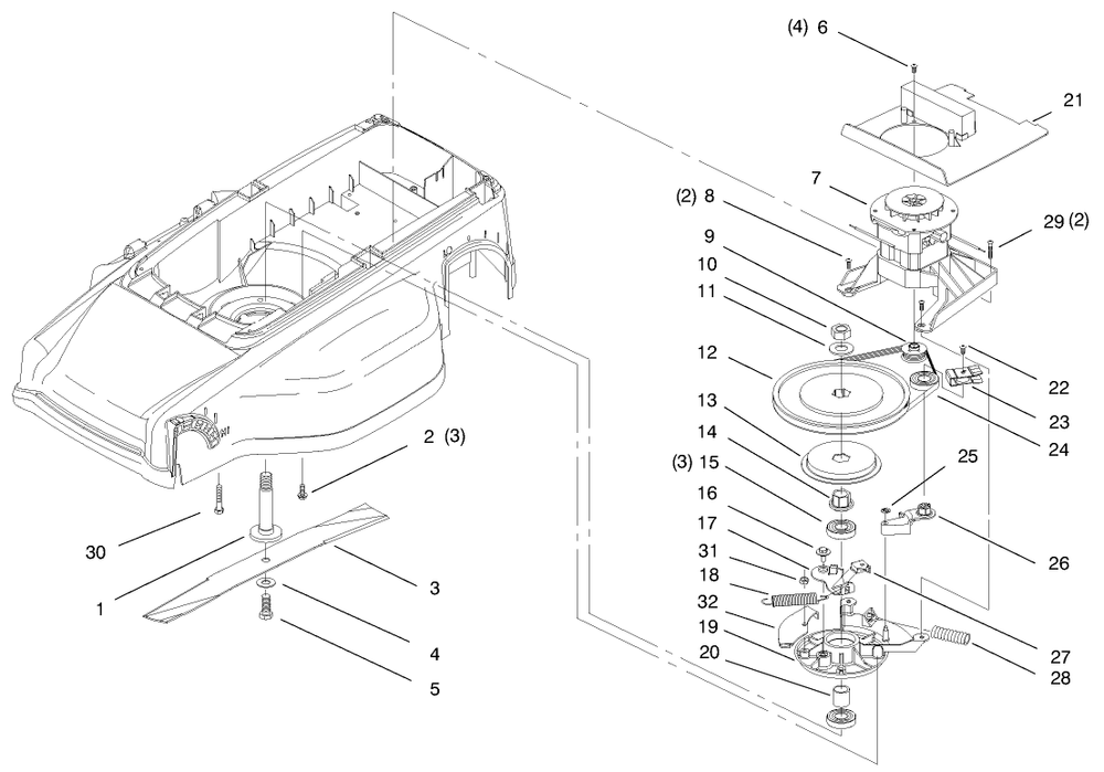 Motor And Blade Assembly Diagram and Parts List for 20645 790000001 - 799999999 Toro Lawn Tractor Accessories