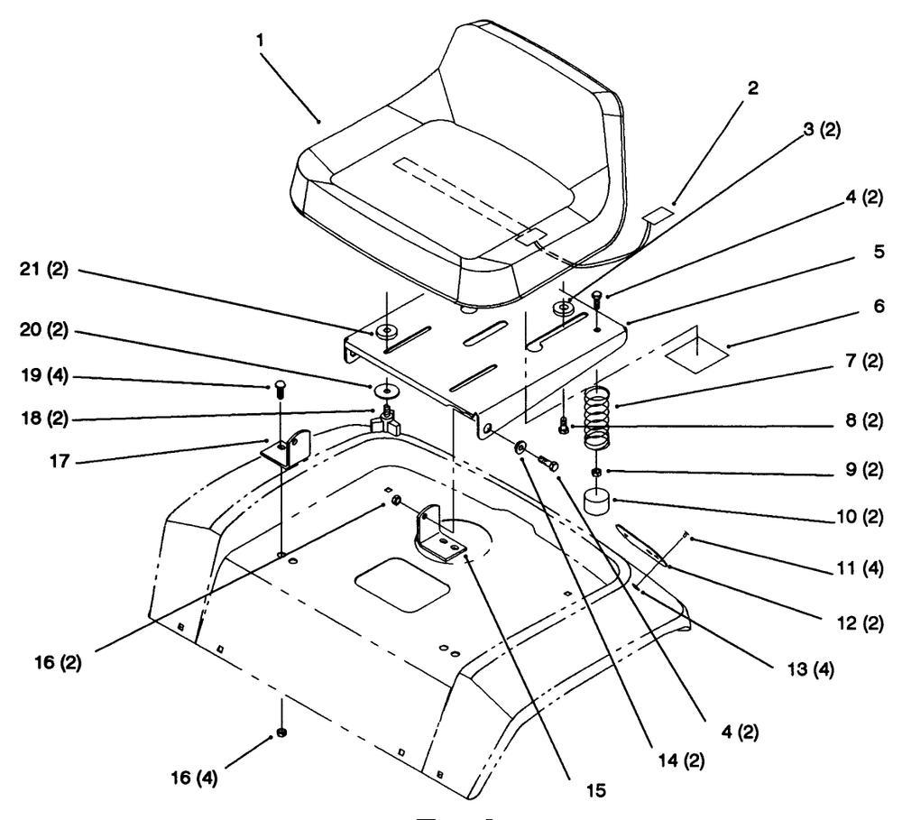 Seat Diagram and Parts List for 72102 6900001 - 6999999 Toro Lawn Tractor