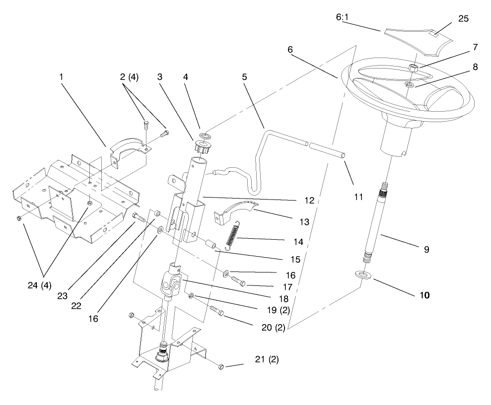 Steering Wheel And Tilt Diagram and Parts List for 72110 8900600 - 8999999 Toro Lawn Tractor
