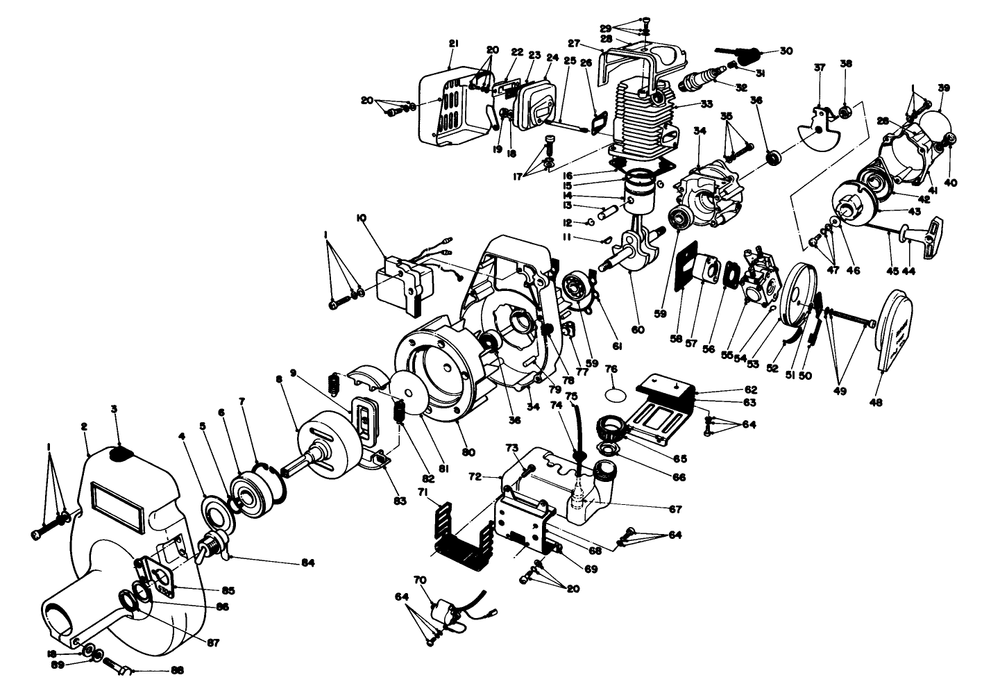 Engine Assembly Diagram and Parts List for 51607 2000001 - 2999999 Toro Trimmer