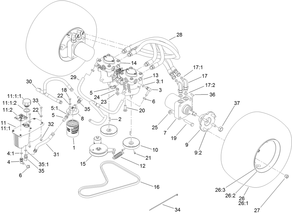 Traction Drive Assembly Diagram and Parts List for 74534TE (312000001-312999999)(2012) Toro Lawn Mower