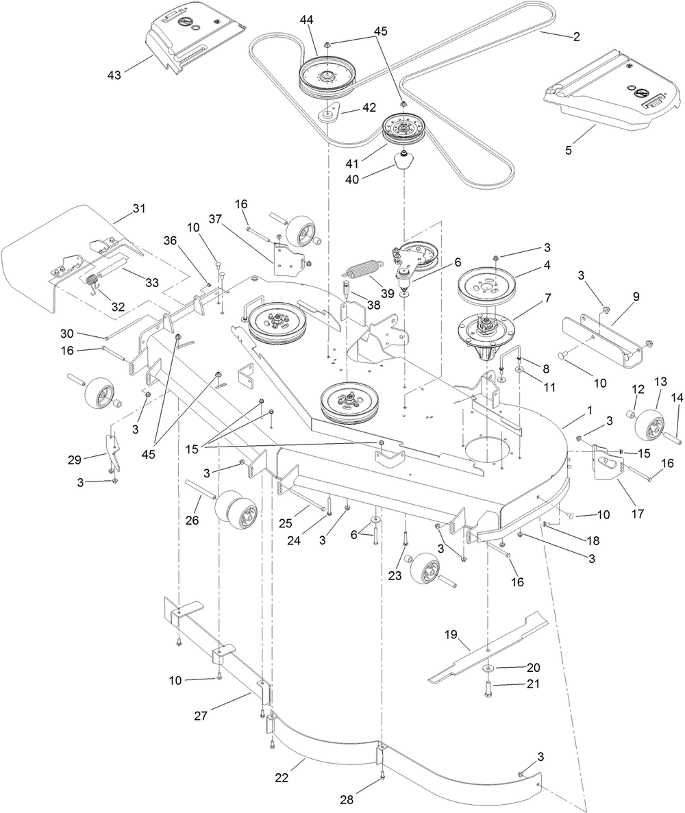 Deck Assembly Diagram and Parts List for 74918 (316000001-316999999)(2016) Toro Lawn Mower