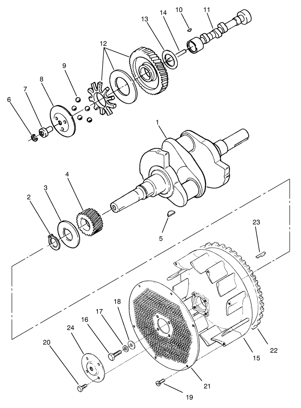 Crankshaft, Camshaft & Flywheel Assembly Diagram and Parts List for 74021 490001 - 499999 Toro Lawn Tractor