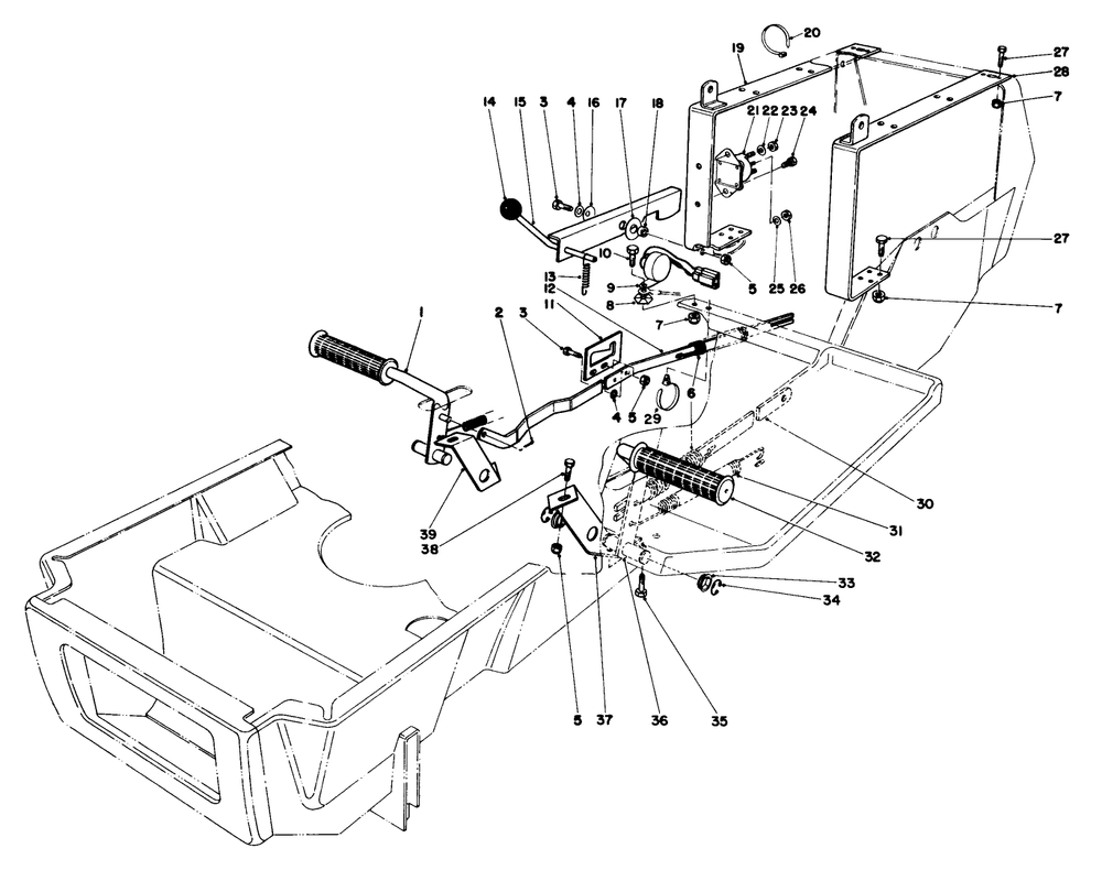 Brake & Clutch Pedal Assembly Diagram and Parts List for 57357 3000001 - 3999999 Toro Lawn Tractor