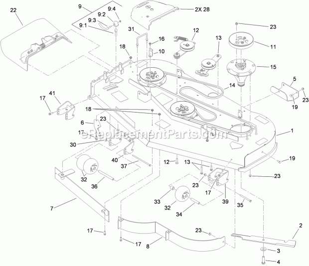 Deck Assembly Diagram and Parts List for 74550 310000001-310999999 Toro Lawn Mower