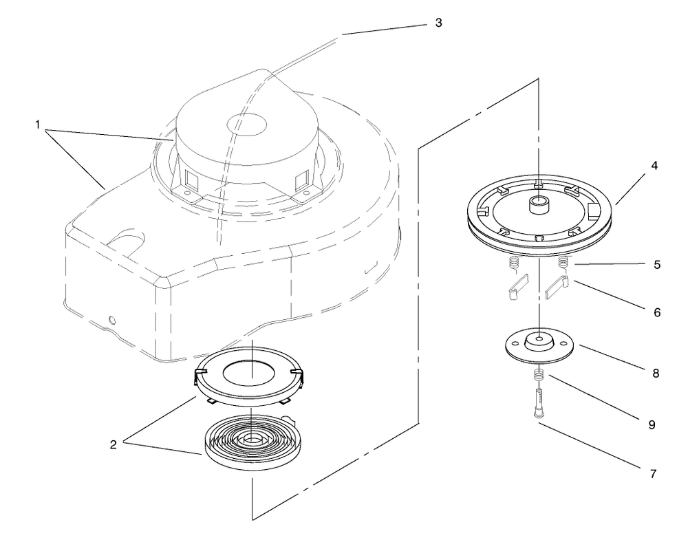 Shroud & Recoil Assembly Diagram and Parts List for 20709 8900001 - 89999999 Toro Lawn Mower