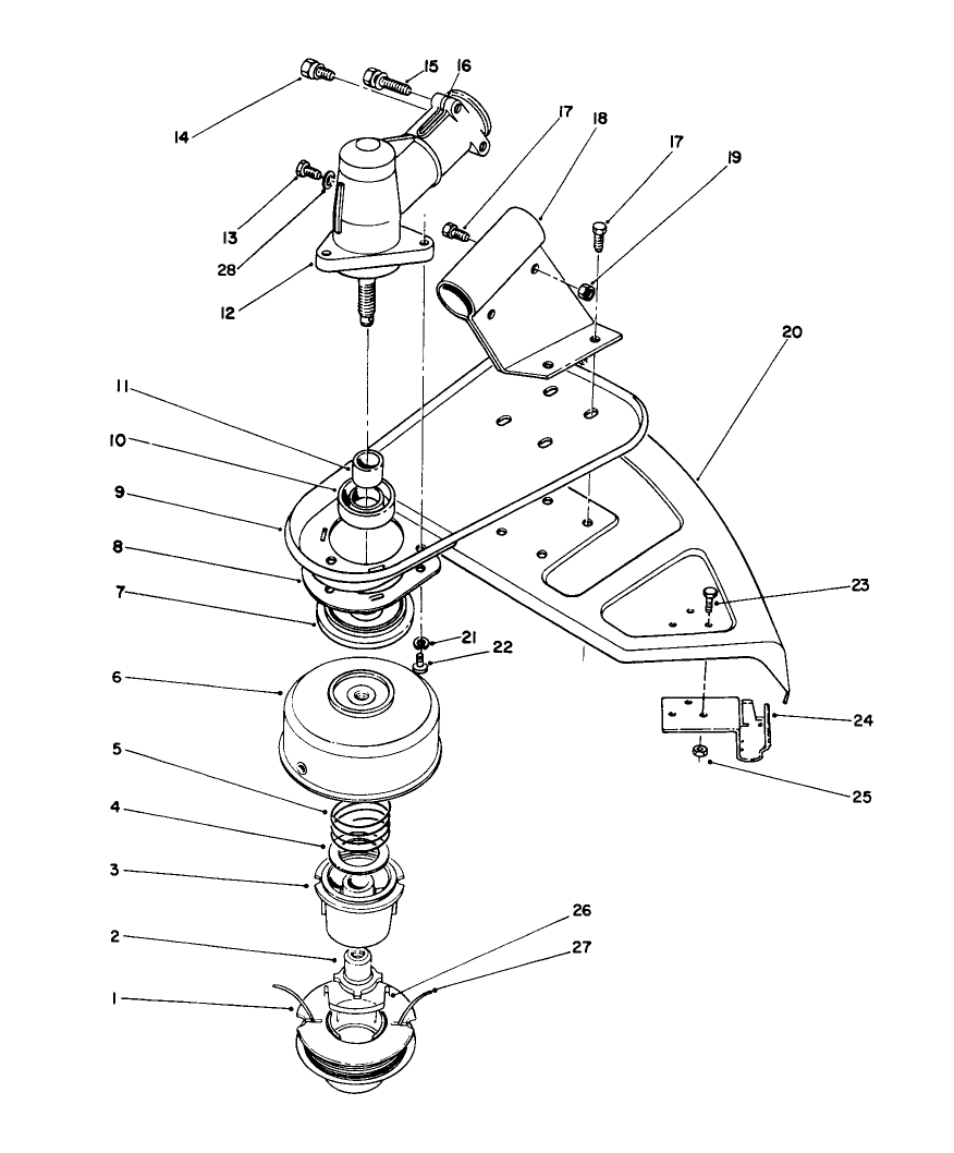 Cutter Head & Gear Box Assembly Diagram and Parts List for 51652 2000001 - 2999999 Toro Trimmer