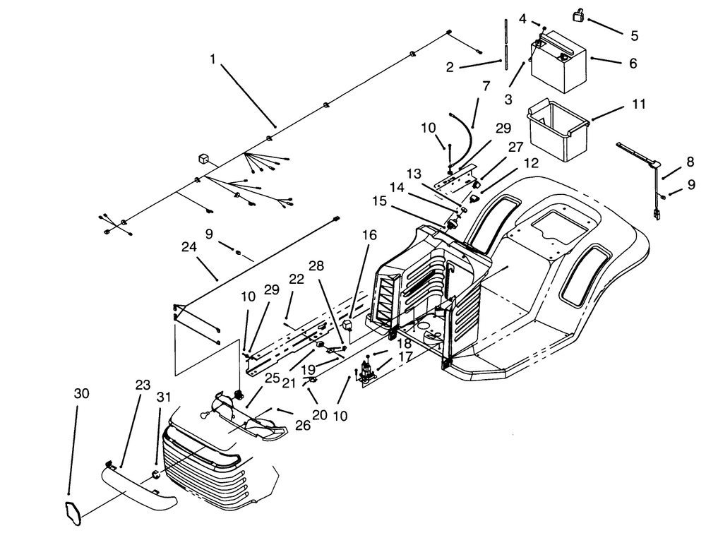 Electrical Assembly Diagram and Parts List for 71202 5900001 - 5999999 Toro Lawn Tractor