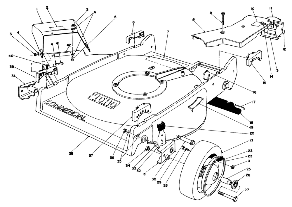 Housing Assembly Diagram and Parts List for 22700 1000001 - 1999999 Toro Lawn Mower