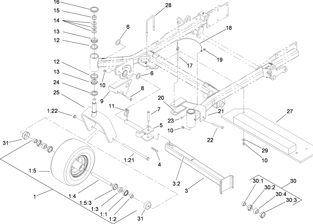 Fork, Caster Wheel And Z Stand Assembly Diagram and Parts List for 74279TE (280000001-280999999)(2008) Toro Lawn Tractor
