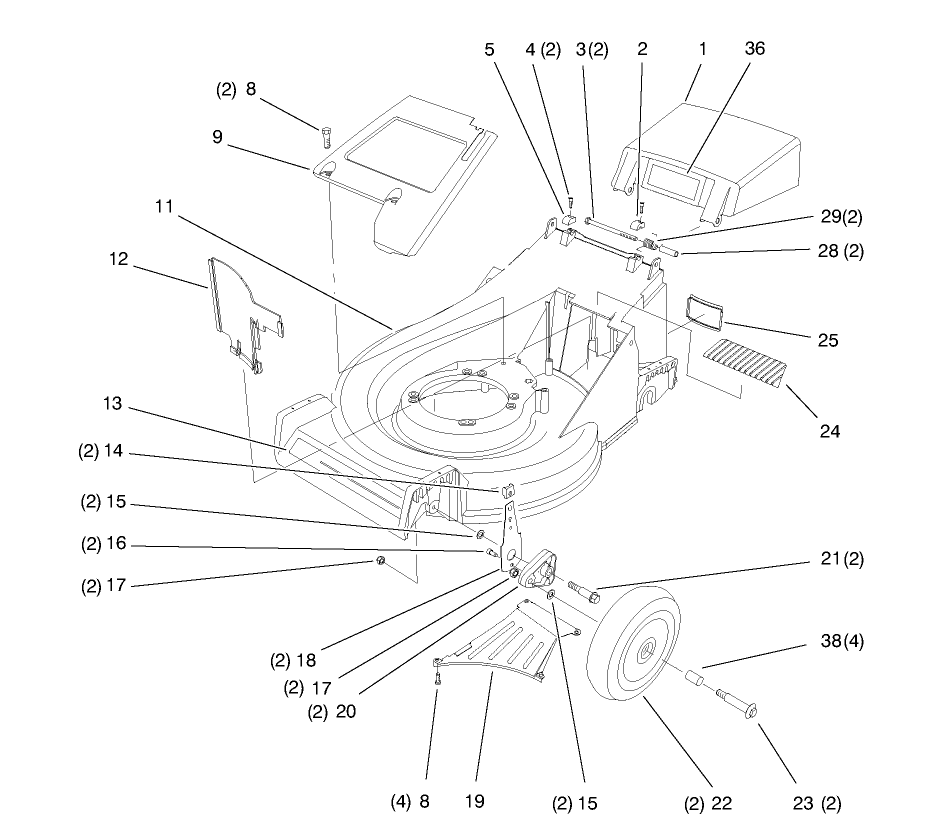 Deck Assembly Diagram and Parts List for 26633 7900001 - 7999999 Toro Lawn Mower