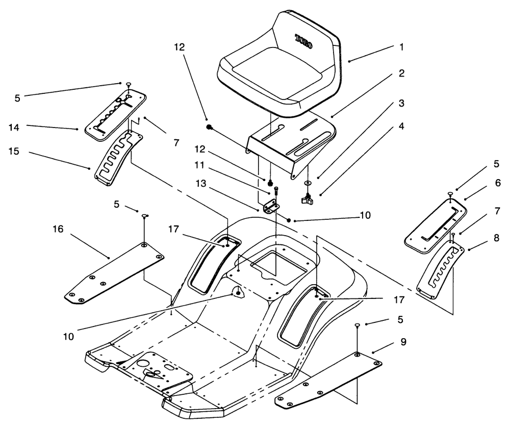 Seat Assembly Diagram and Parts List for 71201 6900001 - 6999999 Toro Lawn Tractor