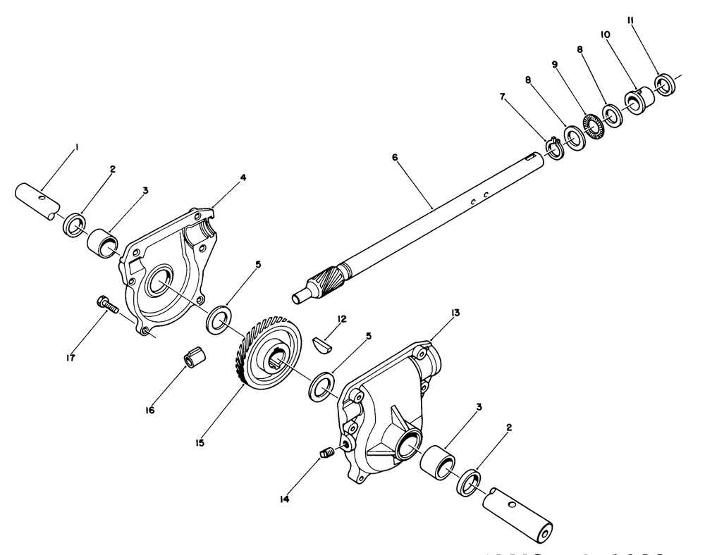 24 Inch Gear Case Assembly Diagram and Parts List for 38510 9000001 - 9999999 Toro Snow Blower