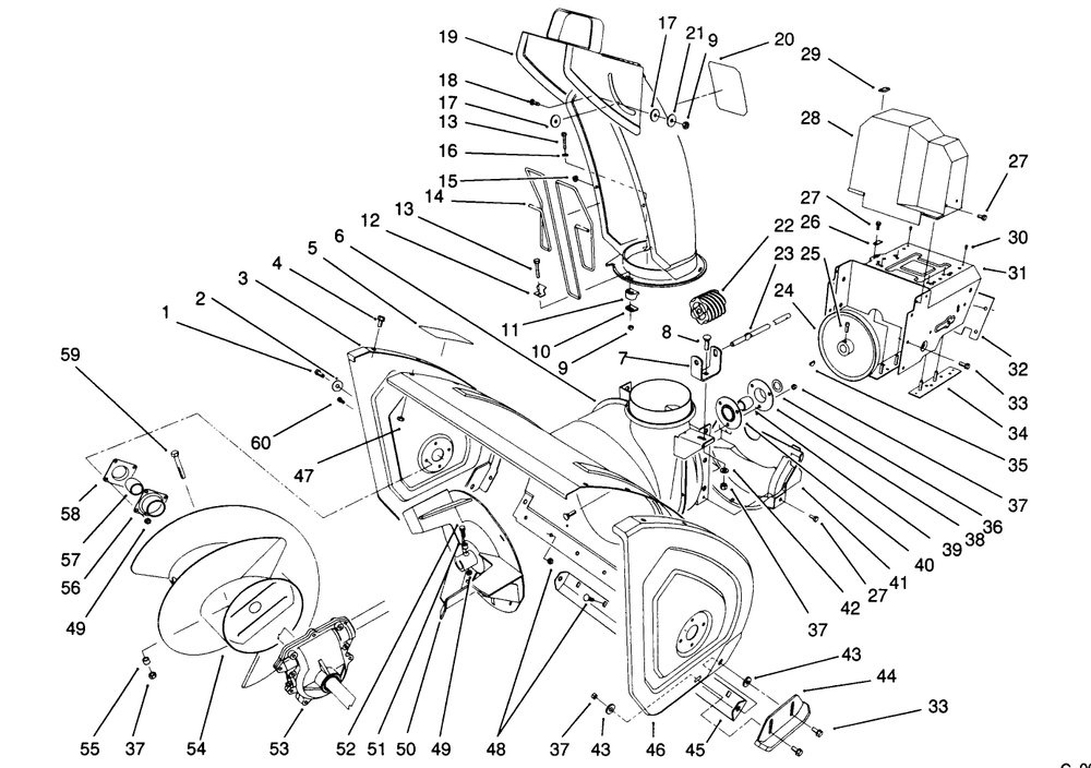 Housing & Chute Assembly Diagram and Parts List for 38570 3900001 - 3999999 Toro Snow Blower