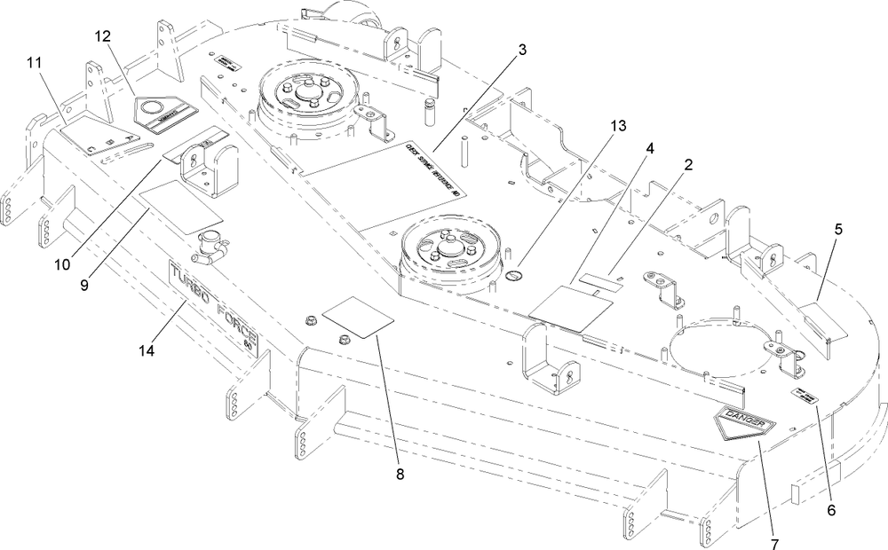 Deck Decal Assembly Diagram and Parts List for 74268 (250000001-250999999)(2005) Toro Lawn Mower