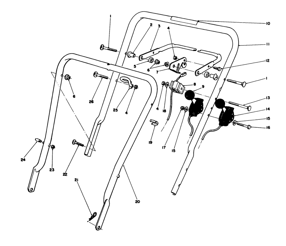 Handle Assembly Diagram and Parts List for 16785 8007012 - 8999999 Toro Lawn Mower