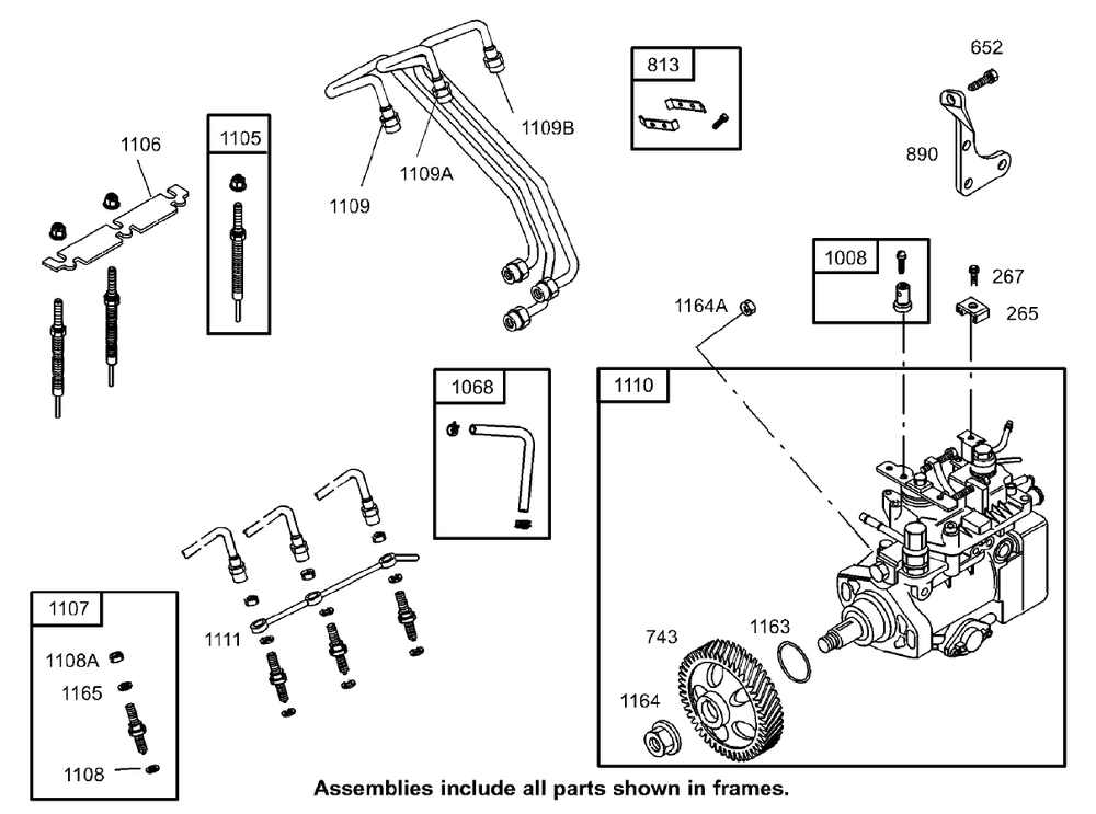 Injection Pump Assembly Diagram and Parts List for 74281TE (270000001-270000300)(2007) Toro Lawn Tractor