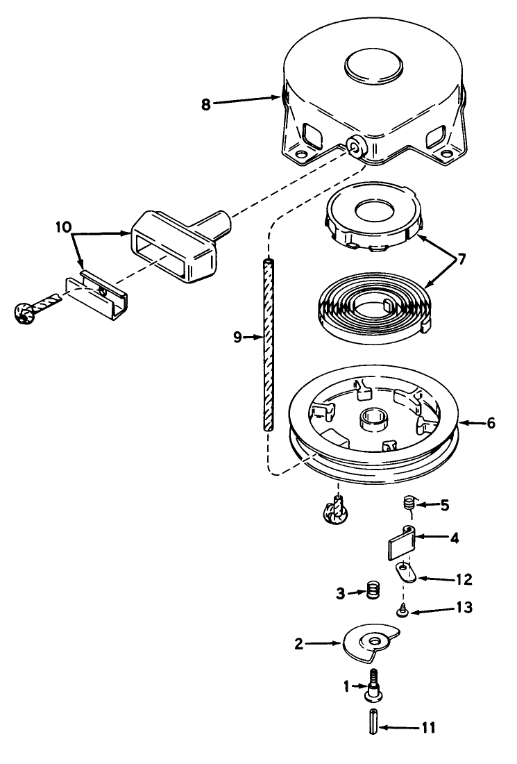Rewind Starter No. 590473 Diagram and Parts List for 38010 1000001 - 1999999 Toro Snow Blower