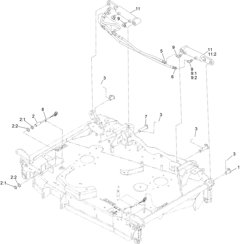 Center Folding Deck Hydraulic Assembly Diagram and Parts List for 72144 413000000 - 999999999 Toro Lawn Tractor