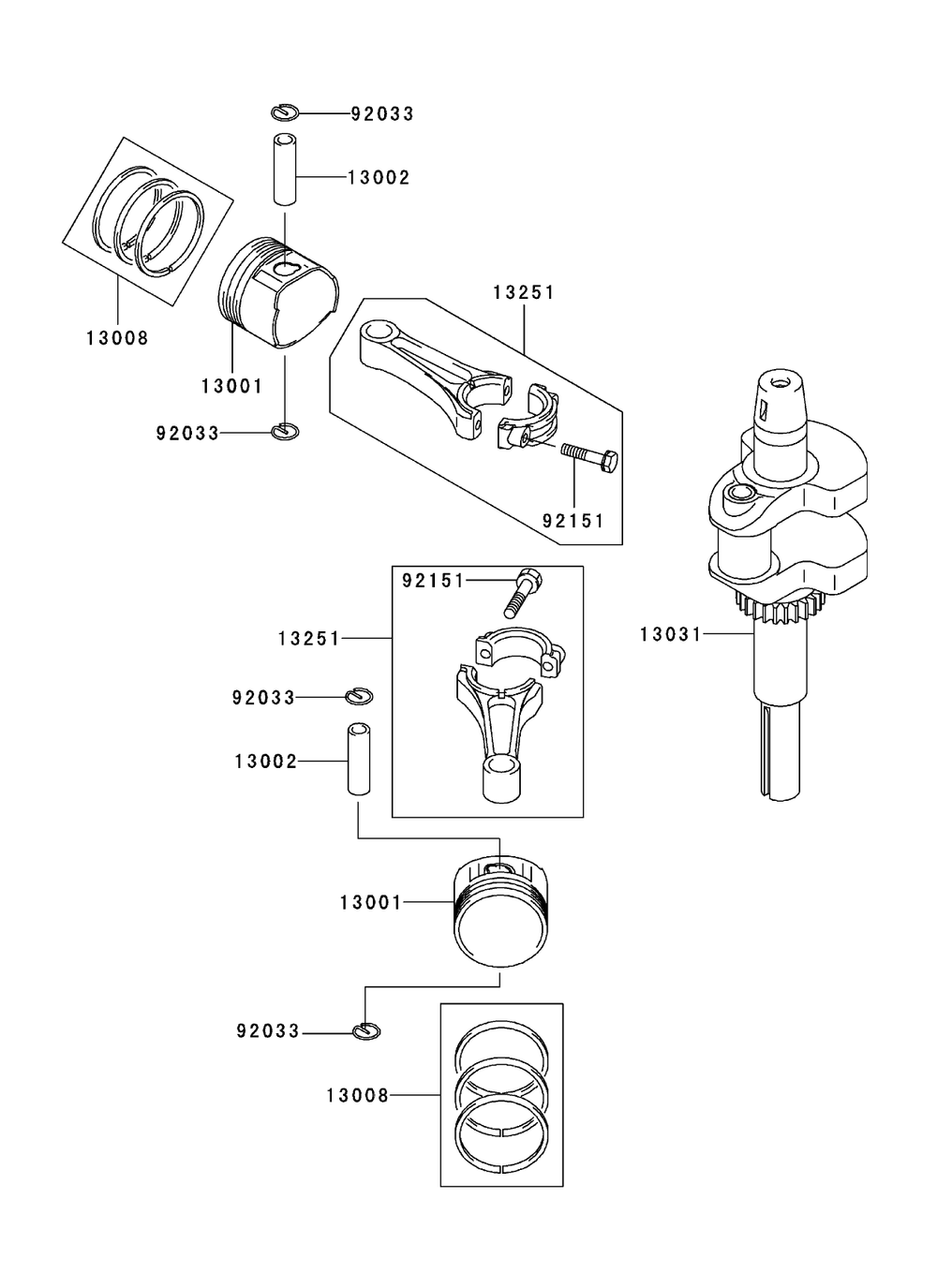 Piston / Crankshaft Assembly Diagram and Parts List for 74411TE (250000001-250999999)(2005) Toro Lawn Mower