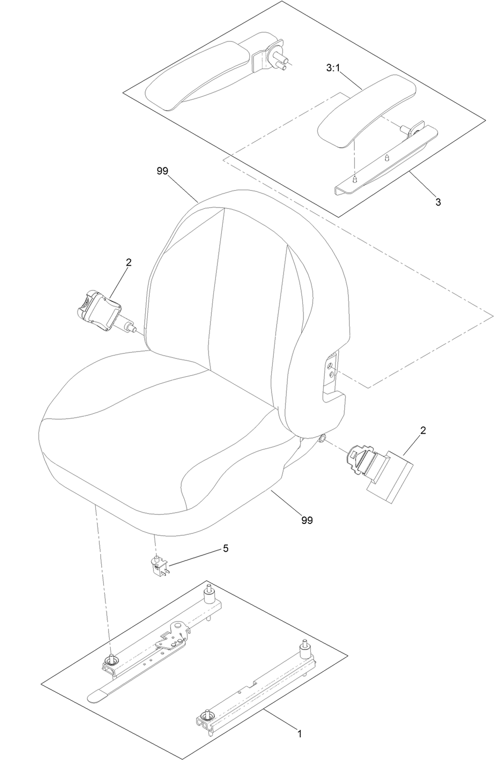 Seat Assembly Diagram and Parts List for 74142TE (316000001-316999999)(2016) Toro Lawn Mower