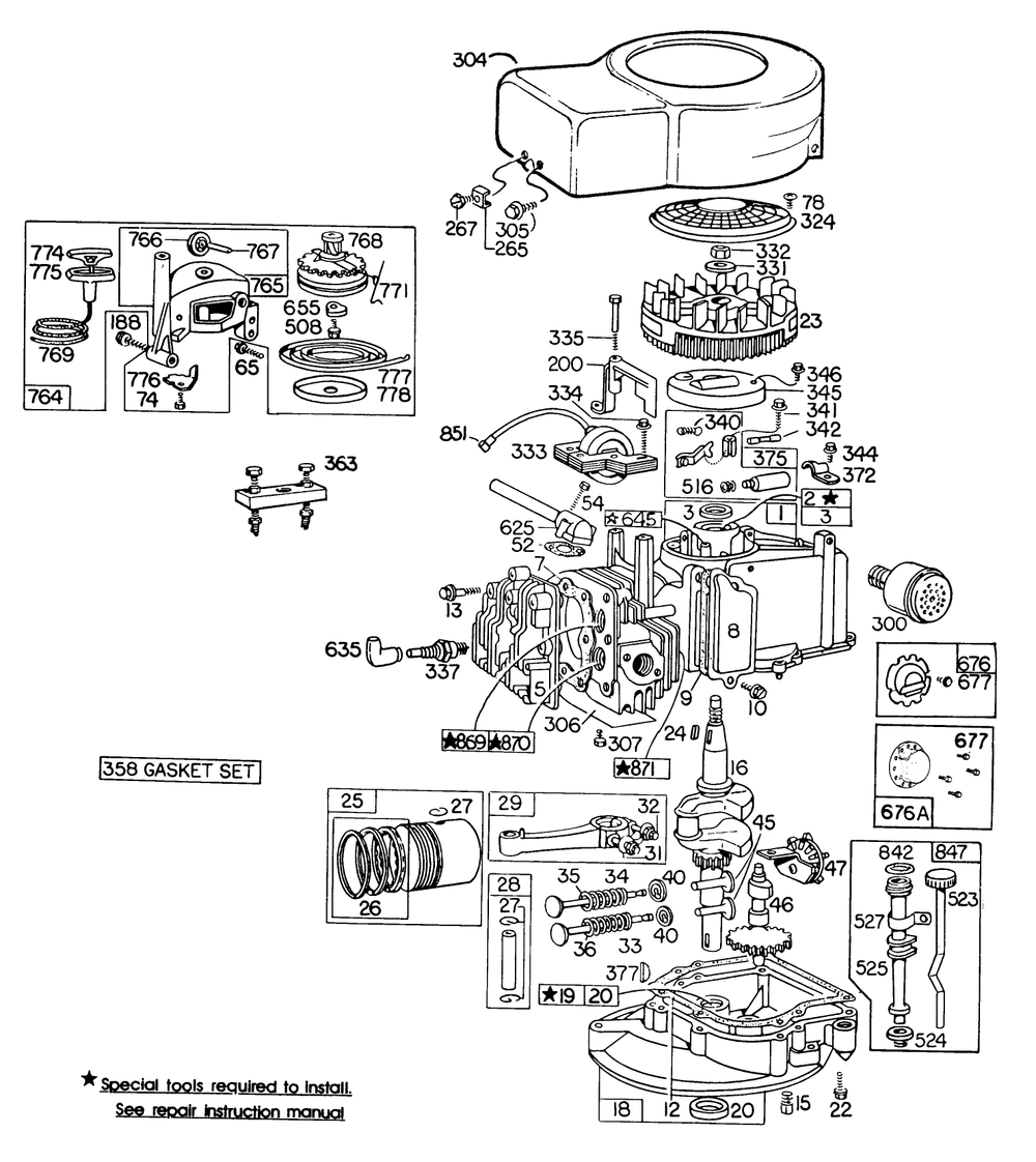 Engine Briggs & Stratton Model 110908-0492-01 Diagram and Parts List for 23400 1000001 - 1999999 Toro Lawn Mower