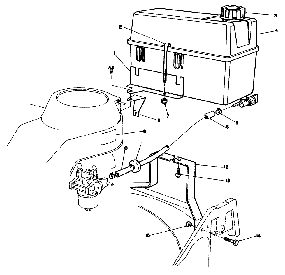 Fuel Tank Assembly Diagram and Parts List for 22025 1000001 - 1999999 Toro Lawn Mower