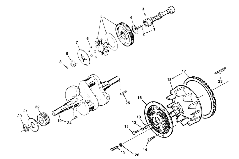 Crankshaft, Camshaft And Flywheel Diagram and Parts List for 74140 590001 - 599999 Toro Lawn Tractor