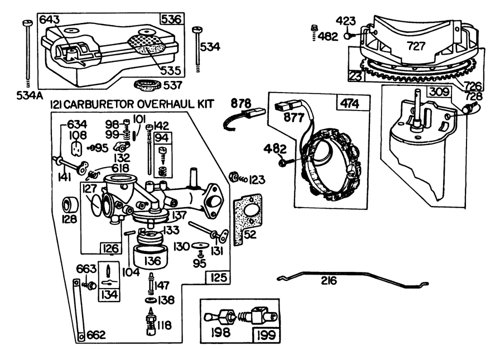 Engine Briggs & Stratton Model 252707-0223-01, Engine Briggs & Stratton 252707-0177-01 (Model 57360) Diagram and Parts List for 57300 1000001 - 1999999 Toro Lawn Tractor